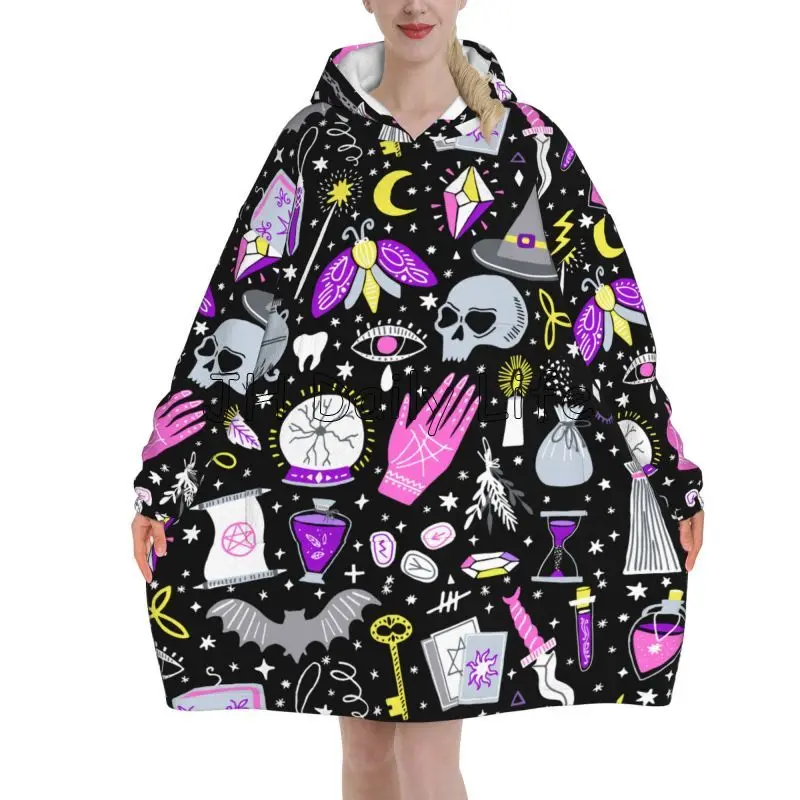 Sherpa Hoodie Fleece - Magic Witchy Goth Oversized Blanket Hoodie